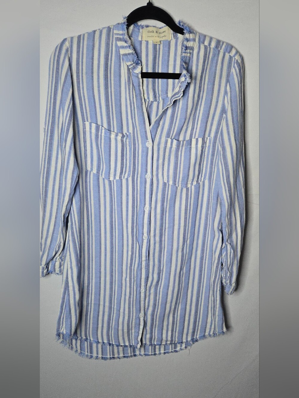 Anthropologie Cloth & Stone Chambray Blue White Stripe Button Shirt Dress S